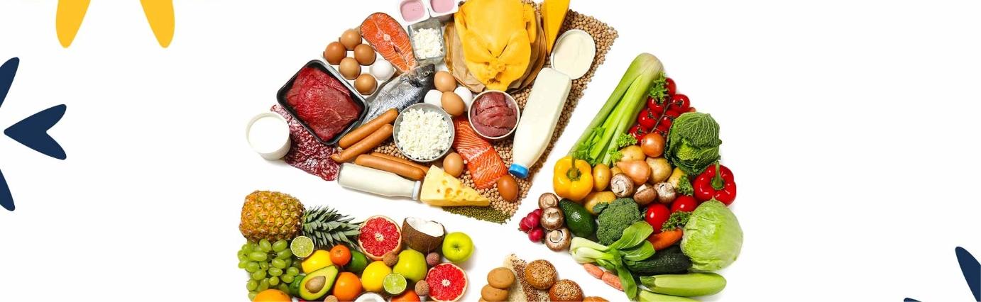 Plato del buen comer que presenta los alimentos necesarios para mantener una dieta saludable.